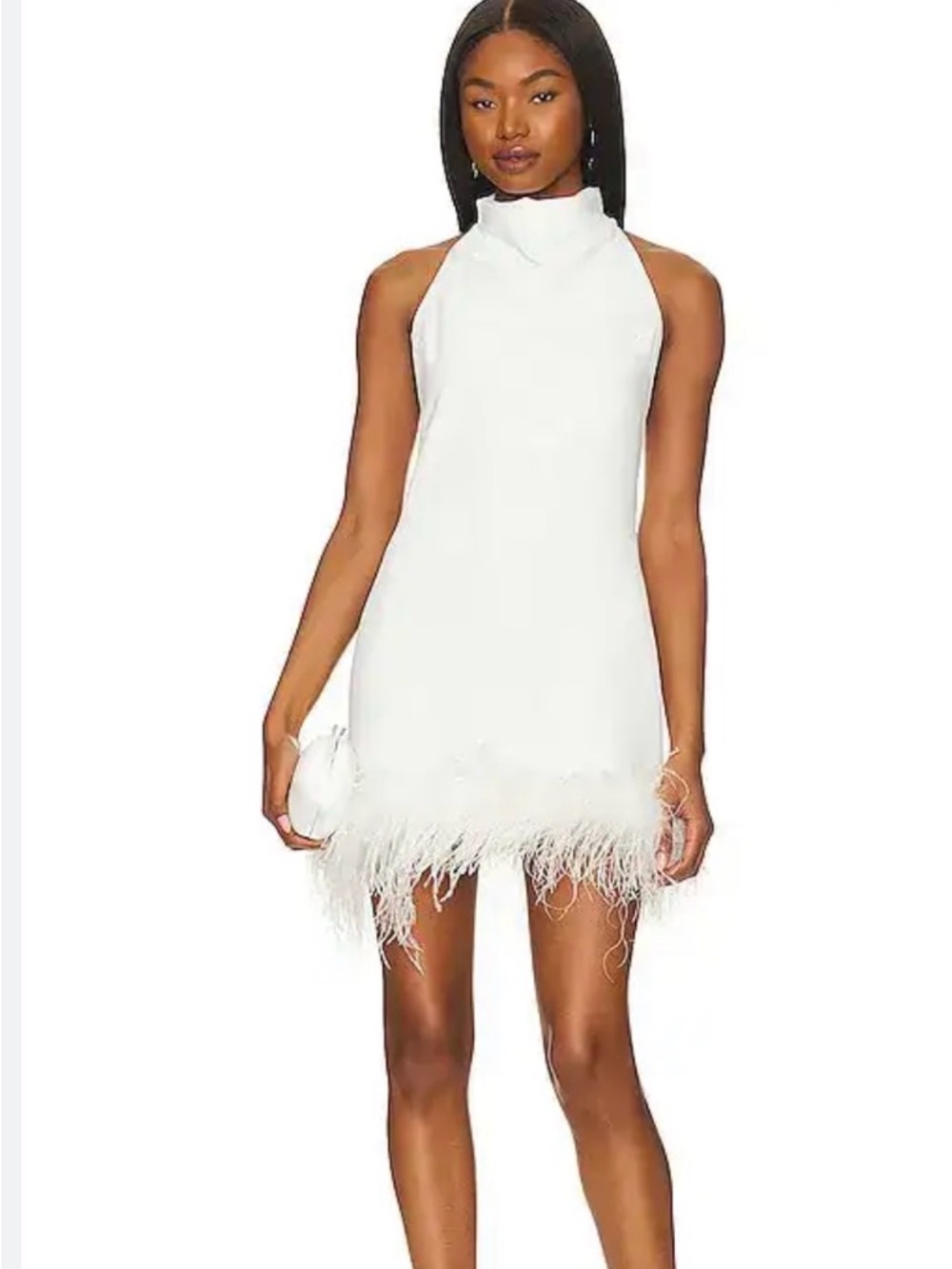 Amanda Uprichard halter white mini dress with feathers
